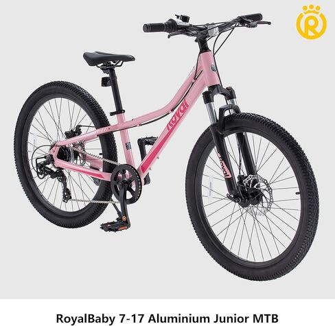 دراجة Royalbaby للأطفال من 7 إلى 17 عامًا، دراجة جبلية مقاس 24 بوصة من الألومنيوم MTB للمراهقين، دراجة رياضية ذات 7 سرعات، فرامل قرصية مزدوجة، تعليق أمامي للأولاد والبنات من سن 7 إلى 17 عامًا in Kuwait