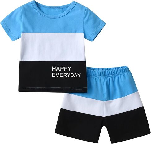 Toddler Baby Boy Clothes Summer Short Sleeve Letter Print Patchwork T-Shirt Shorts Outfit Set in Saudi Arabia