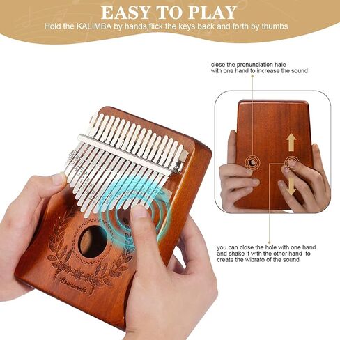 Beautmelo Kalimba 17 Keys Thumb Piano,Portable Mbira Solid Wood Finger Piano Gift for Kids Adult Beginners Music Lover, Musical Instrument Kits with Storage Bag,Music Book & Tune Hammer in Saudi Arabia