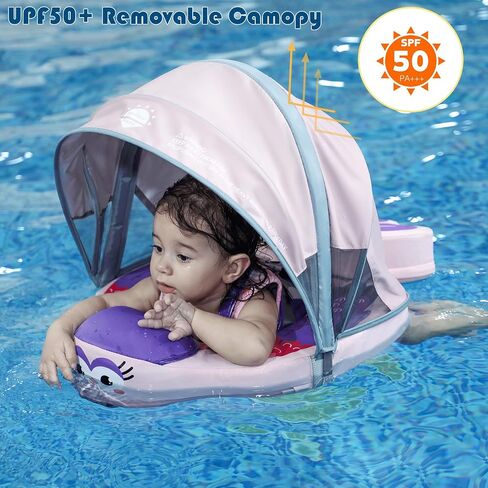 Mambobaby Float with Removable UPF50+ UV Sun Protection Canopy, Infant Pool Float Swimming Float with Tail & Adjustable Safety Seat, Baby Floats for Pool Bathtub in Saudi Arabia