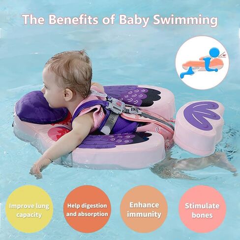 Mambobaby Float with Removable UPF50+ UV Sun Protection Canopy, Infant Pool Float Swimming Float with Tail & Adjustable Safety Seat, Baby Floats for Pool Bathtub in Saudi Arabia