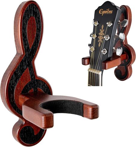 TESLYAR Guitar Holder Wall Mount Ash Wood Wooden Guitar Hanger Hook Stand Rack Guitar Hanger for Electric Classic Acoustic and Bass Guitar Musical Instruments Hardwood (Mahogany) in Kuwait