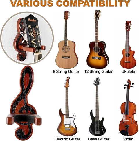 TESLYAR Guitar Holder Wall Mount Ash Wood Wooden Guitar Hanger Hook Stand Rack Guitar Hanger for Electric Classic Acoustic and Bass Guitar Musical Instruments Hardwood (Mahogany) in Kuwait