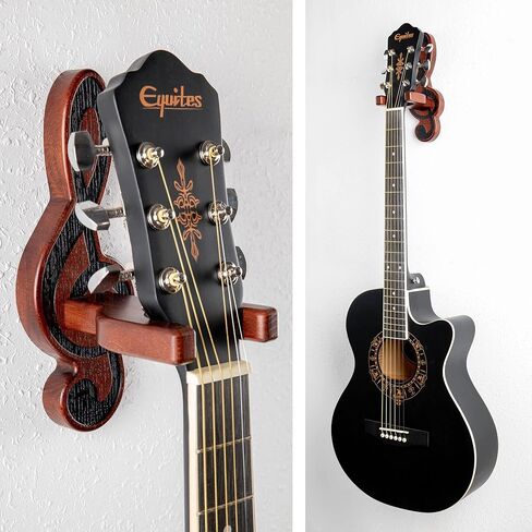 TESLYAR Guitar Holder Wall Mount Ash Wood Wooden Guitar Hanger Hook Stand Rack Guitar Hanger for Electric Classic Acoustic and Bass Guitar Musical Instruments Hardwood (Mahogany) in Kuwait