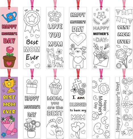 BWkoss Mother's Day Color Your Own Bookmarks for Kids -75Pcs Happy Mother's Day DIY Coloring Bulk Blank Bookmark Classroom Art Craft Supplies for Student Mother's Day Holiday Party Goodie Fillers in Saudi Arabia