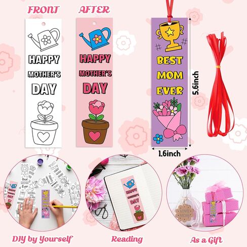 BWkoss Mother's Day Color Your Own Bookmarks for Kids -75Pcs Happy Mother's Day DIY Coloring Bulk Blank Bookmark Classroom Art Craft Supplies for Student Mother's Day Holiday Party Goodie Fillers in Saudi Arabia
