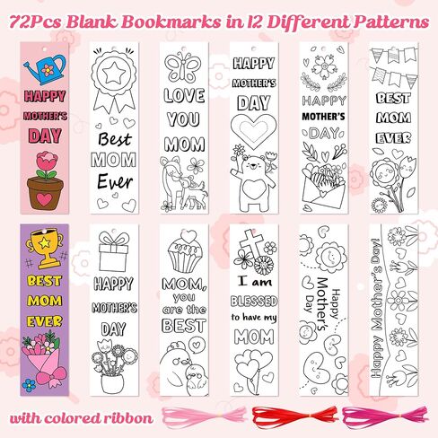 BWkoss Mother's Day Color Your Own Bookmarks for Kids -75Pcs Happy Mother's Day DIY Coloring Bulk Blank Bookmark Classroom Art Craft Supplies for Student Mother's Day Holiday Party Goodie Fillers in Saudi Arabia