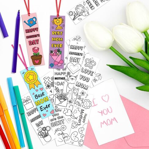 BWkoss Mother's Day Color Your Own Bookmarks for Kids -75Pcs Happy Mother's Day DIY Coloring Bulk Blank Bookmark Classroom Art Craft Supplies for Student Mother's Day Holiday Party Goodie Fillers in Saudi Arabia