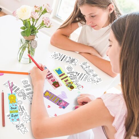 BWkoss Mother's Day Color Your Own Bookmarks for Kids -75Pcs Happy Mother's Day DIY Coloring Bulk Blank Bookmark Classroom Art Craft Supplies for Student Mother's Day Holiday Party Goodie Fillers in Saudi Arabia