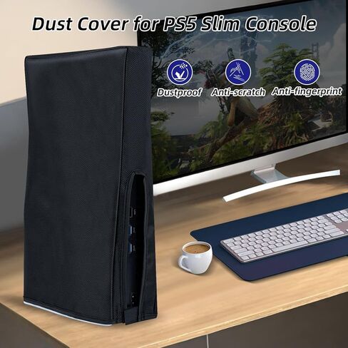 Wigearss Horizontal Mode Dust Cover For PS5 Slim Console 1680D Oxford cloth Anti-Scratch Dust Guard Backend cutaway design-Black in Kuwait