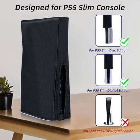 Wigearss Horizontal Mode Dust Cover For PS5 Slim Console 1680D Oxford cloth Anti-Scratch Dust Guard Backend cutaway design-Black in Kuwait