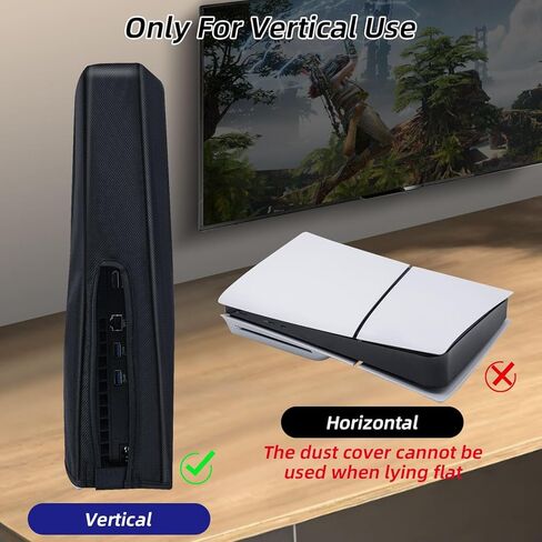 Wigearss Horizontal Mode Dust Cover For PS5 Slim Console 1680D Oxford cloth Anti-Scratch Dust Guard Backend cutaway design-Black in Kuwait