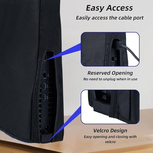 Wigearss Horizontal Mode Dust Cover For PS5 Slim Console 1680D Oxford cloth Anti-Scratch Dust Guard Backend cutaway design-Black in Kuwait