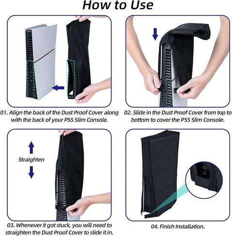 Wigearss Horizontal Mode Dust Cover For PS5 Slim Console 1680D Oxford cloth Anti-Scratch Dust Guard Backend cutaway design-Black in Kuwait