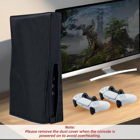 Wigearss Horizontal Mode Dust Cover For PS5 Slim Console 1680D Oxford cloth Anti-Scratch Dust Guard Backend cutaway design-Black in Kuwait