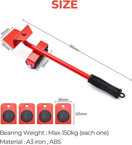 محرك الأثاث وينشال مع مجموعة رافعة للأثاث والعجلات، عجلات دوران 360 درجة، سعة 330 رطل، لنقل الأثاث الثقيل والثلاجة والأريكة والخزانة in Kuwait