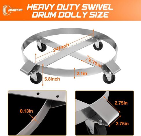 𝟓𝟓 𝐆𝐚𝐥𝐥𝐨𝐧 𝐃𝐫𝐮𝐦 𝐃𝐨𝐥𝐥𝐲، طبلة شديدة التحمل دوللي 1000 رطل، دوللي برميل لطبل 55 جالون مع عجلات دوارة إطار فولاذي دوللي غير قابلة للقلب سعة الشاحنة اليدوية in Kuwait