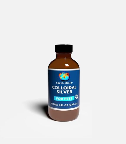 Earth Clinic ® الفضة الغروية للحيوانات الأليفة 10 جزء في المليون، 8 أونصة سائلة من زجاج العنبر - دعم المناعة للكلاب والقطط والطيور والخيول in Kuwait
