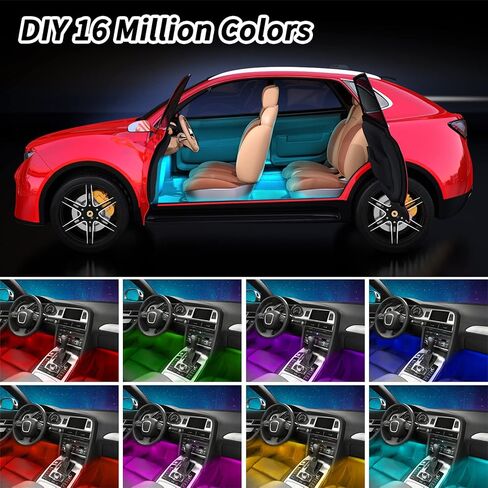 أضواء LED للسيارة، أضواء داش لشريط أضواء النيون الداخلي للسيارة مع التحكم في التطبيق، أضواء LED تحت لوحة القيادة RGB مع وضع الموسيقى مليون لون DIY in Kuwait