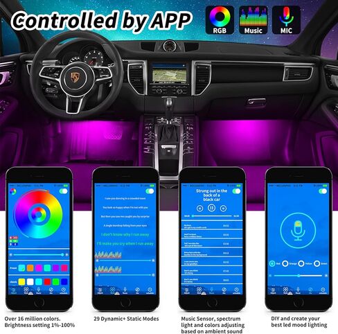 أضواء LED للسيارة، أضواء داش لشريط أضواء النيون الداخلي للسيارة مع التحكم في التطبيق، أضواء LED تحت لوحة القيادة RGB مع وضع الموسيقى مليون لون DIY in Kuwait