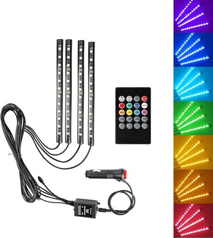 cerfioo Pack-4 مصابيح LED داخلية للسيارة، مصابيح شريطية LED للسيارات، أضواء جو السيارات، عالمية لمعظم السيارات والشاحنات والشاحنات الصغيرة (متعددة الألوان) in Kuwait