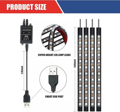 cerfioo Pack-4 مصابيح LED داخلية للسيارة، مصابيح شريطية LED للسيارات، أضواء جو السيارات، عالمية لمعظم السيارات والشاحنات والشاحنات الصغيرة (متعددة الألوان) in Kuwait