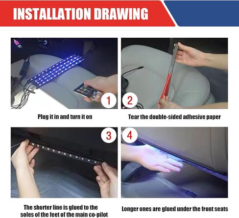 cerfioo Pack-4 مصابيح LED داخلية للسيارة، مصابيح شريطية LED للسيارات، أضواء جو السيارات، عالمية لمعظم السيارات والشاحنات والشاحنات الصغيرة (متعددة الألوان) in Kuwait