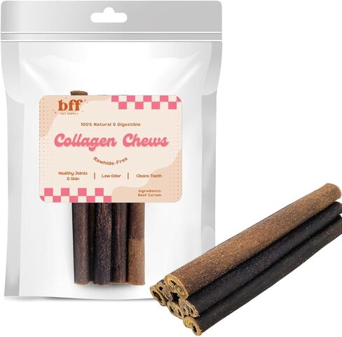 أعواد الكولاجين الطبيعية من BFF Pet Supply - أعواد مضغ للكلاب مقاس 6 بوصات - 100% من لحم البقر الذي يتغذى على العشب، رائحة منخفضة، مكون واحد، مكافآت خالية من الجلود الخام - 5 قطع in Kuwait