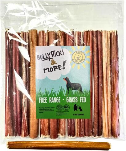 BULLYSTICKS & MORE عصي الفتوة مقاس 6 بوصات (رقيقة 6 بوصات - 15 قطعة) | العصي الفتوة للكلاب | 100% لحم بقري يتغذى على العشب | اختيار الآباء الكلب الفتوة عصا الكلب يمضغ | عظام الفتوة in Kuwait
