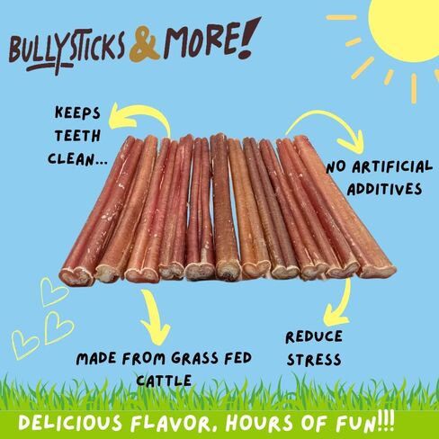 BULLYSTICKS & MORE عصي الفتوة مقاس 6 بوصات (رقيقة 6 بوصات - 15 قطعة) | العصي الفتوة للكلاب | 100% لحم بقري يتغذى على العشب | اختيار الآباء الكلب الفتوة عصا الكلب يمضغ | عظام الفتوة in Kuwait