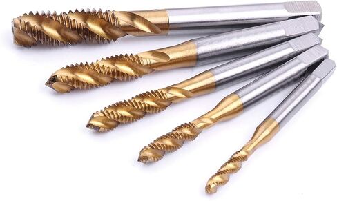 صنبور فلوت حلزوني من ATOPLEE، 5 قطع مطلية بالتيتانيوم HSS 6542 مجموعة صنبور آلة مترية M3 M4 M5 M6 M8 [5 أحجام] in Kuwait