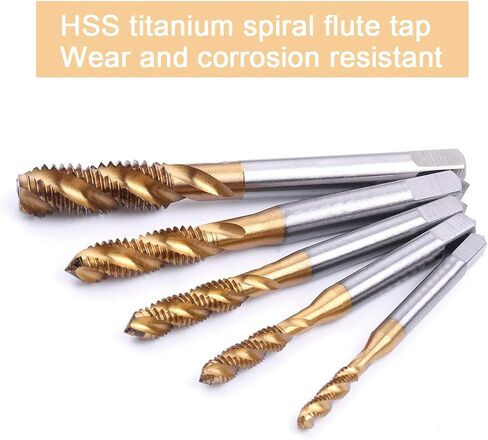 صنبور فلوت حلزوني من ATOPLEE، 5 قطع مطلية بالتيتانيوم HSS 6542 مجموعة صنبور آلة مترية M3 M4 M5 M6 M8 [5 أحجام] in Kuwait