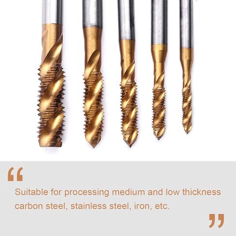 صنبور فلوت حلزوني من ATOPLEE، 5 قطع مطلية بالتيتانيوم HSS 6542 مجموعة صنبور آلة مترية M3 M4 M5 M6 M8 [5 أحجام] in Kuwait