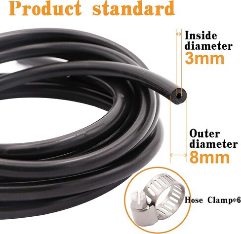 1/8 بوصة خرطوم أنابيب فراغ السيليكون خط 10FT 130PSI أقصى ضغط أسود (معرف 3 مم) مع مشابك خرطوم تروس دودة من الفولاذ المقاوم للصدأ in Kuwait
