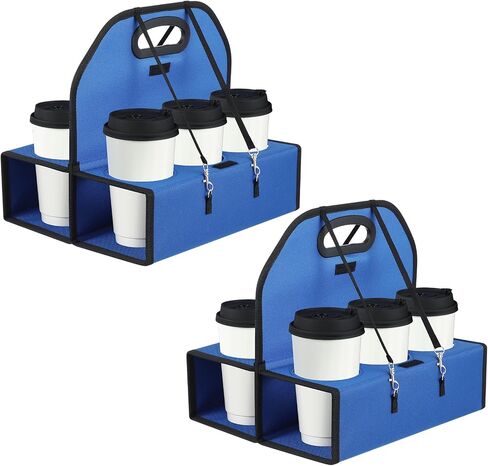 Ziliny 2 Pcs Portable Drink Carrier with 6 Cup Holders, Reusable Insulated Coffee Cup Carriers for Drinks Coffee Wine Cocktails Hot and Cold Beverages Delivery Take Out(Blue) in Saudi Arabia
