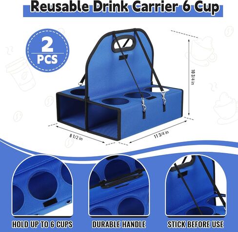 Ziliny 2 Pcs Portable Drink Carrier with 6 Cup Holders, Reusable Insulated Coffee Cup Carriers for Drinks Coffee Wine Cocktails Hot and Cold Beverages Delivery Take Out(Blue) in Saudi Arabia