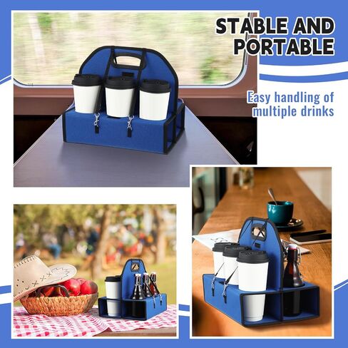 Ziliny 2 Pcs Portable Drink Carrier with 6 Cup Holders, Reusable Insulated Coffee Cup Carriers for Drinks Coffee Wine Cocktails Hot and Cold Beverages Delivery Take Out(Blue) in Saudi Arabia