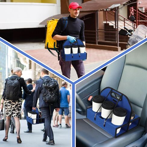 Ziliny 2 Pcs Portable Drink Carrier with 6 Cup Holders, Reusable Insulated Coffee Cup Carriers for Drinks Coffee Wine Cocktails Hot and Cold Beverages Delivery Take Out(Blue) in Saudi Arabia