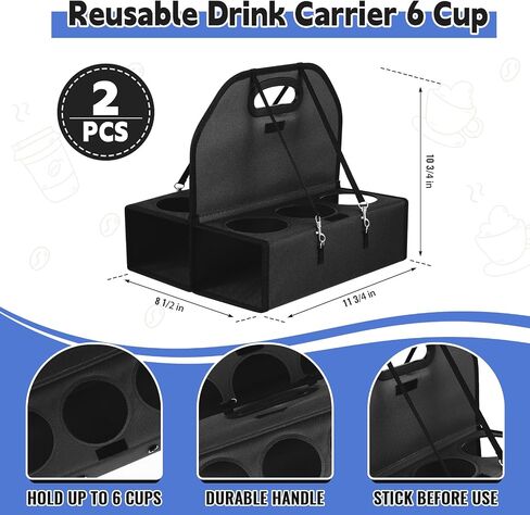 Ziliny 2 Pcs Portable Drink Carrier with 6 Cup Holders, Reusable Insulated Coffee Cup Carriers for Drinks Coffee Wine Cocktails Hot and Cold Beverages Delivery Take Out(Blue) in Saudi Arabia