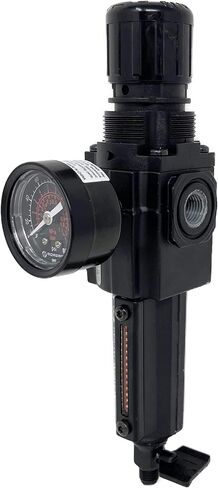 مرشح/منظم مجموعة Norgren Excelon، 1/4 بوصة NPT، ضبط المقبض، تصريف تلقائي، وعاء معدني طويل، 40 ميكرون، تخفيف، 5-150 رطل لكل بوصة مربعة، مع مقياس in Kuwait