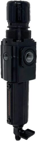 مرشح/منظم مجموعة Norgren Excelon، 1/4 بوصة NPT، ضبط المقبض، تصريف تلقائي، وعاء معدني طويل، 40 ميكرون، تخفيف، 5-150 رطل لكل بوصة مربعة، مع مقياس in Kuwait