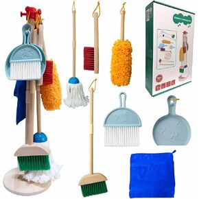 Kids Cleaning Set, 8 Pack Wooden Housework Cleaning Includes Broom Mop Duster Dustpan Brushes Rag and Organizing Stand, Solid Beech Wood , Cleaning Toys Gift for Toddlers Girls Boys Age 3-8 in Saudi Arabia