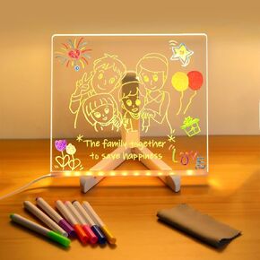 LumiBoard LED Drawing Board - Large 15.7x11.8 inches Light Up Acrylic Drawing Board with 7 Colors & Dimmable Glow, Dual Power LED Note Board for Kids, Home, School, Restaurant, Bar in Kuwait