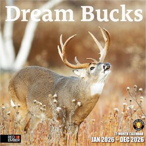 تقويم حائط RED EMBER Dream Bucks 2026 لمدة 12 شهرًا | ورق سميك وقوي | هدية العيد | صيد الغزلان ذو الذيل الأبيض، تقويم الحيوانات البرية لعام 2026 in Kuwait