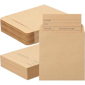 Fainne 100 Pieces Library Card Pocket with Envelopes Self Adhesive Book Library Checkout Cards for Cds Dvds School Classroom Office Supplies and Gift Tag (Brown) in Kuwait