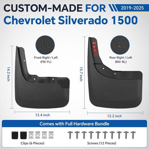 Mud Flaps for 2025 2024 2023 2022 2021 2020 2019 Chevy Silverado 1500 Accessories Heavy Duty Front & Rear Mud Splash Guards (NOT FITS ZR2, LT Trail Boss, Custom Trail Boss), Non-Drilling in Saudi Arabia