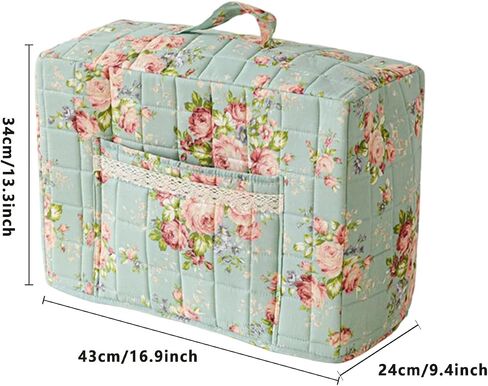 غطاء ماكينة الخياطة بنقشة الزهور من Boho، غطاء غبار من القماش المبطن مع جيوب لمعظم ماكينات الخياطة القياسية وملحقاتها (أزرق، 43 سم) in Kuwait