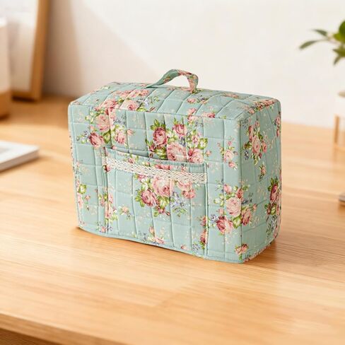 غطاء ماكينة الخياطة بنقشة الزهور من Boho، غطاء غبار من القماش المبطن مع جيوب لمعظم ماكينات الخياطة القياسية وملحقاتها (أزرق، 43 سم) in Kuwait