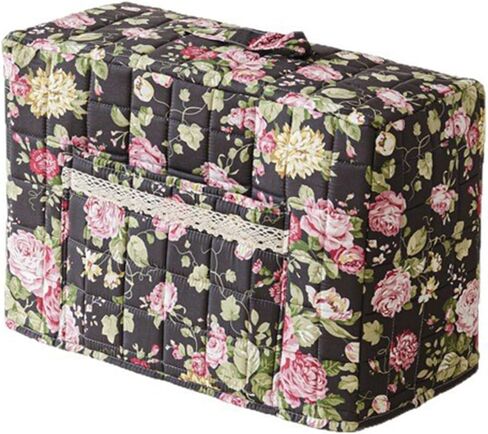 غطاء ماكينة الخياطة بنقشة الزهور من Boho، غطاء غبار من القماش المبطن مع جيوب لمعظم ماكينات الخياطة القياسية وملحقاتها (أزرق، 43 سم) in Kuwait