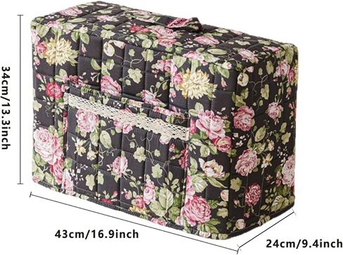 غطاء ماكينة الخياطة بنقشة الزهور من Boho، غطاء غبار من القماش المبطن مع جيوب لمعظم ماكينات الخياطة القياسية وملحقاتها (أزرق، 43 سم) in Kuwait